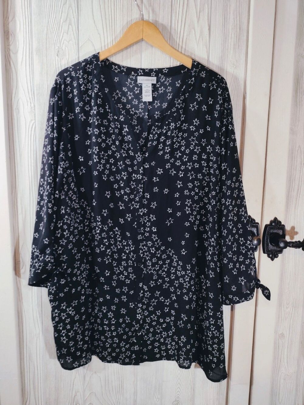 Catherines Womens 4X Black Star Blouse Witchy Dark Academia Lightweight Top